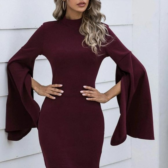 Women's Cloak Sleeve Bodycon Mini Dress - Picture 3 of 7